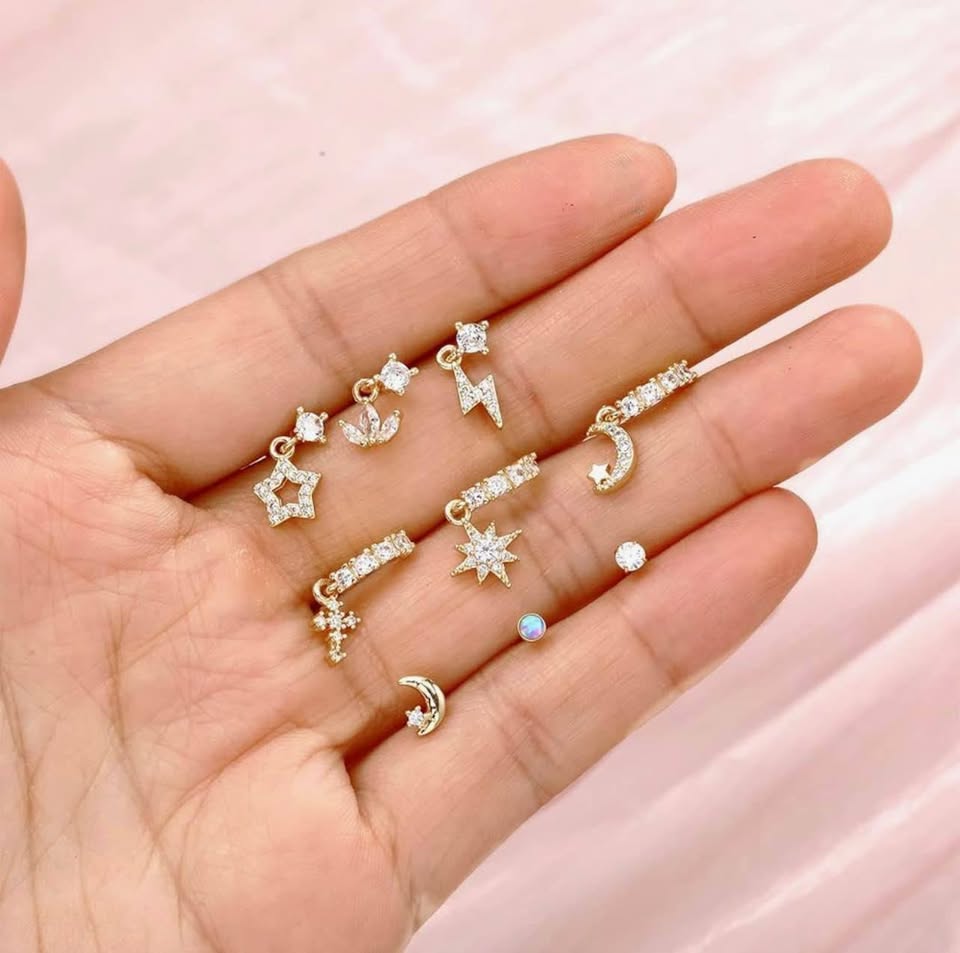 18 Pcs Dangle Nose Ring L Shaped Dangling Nose Stud Cute Star Heart 20g Stainles