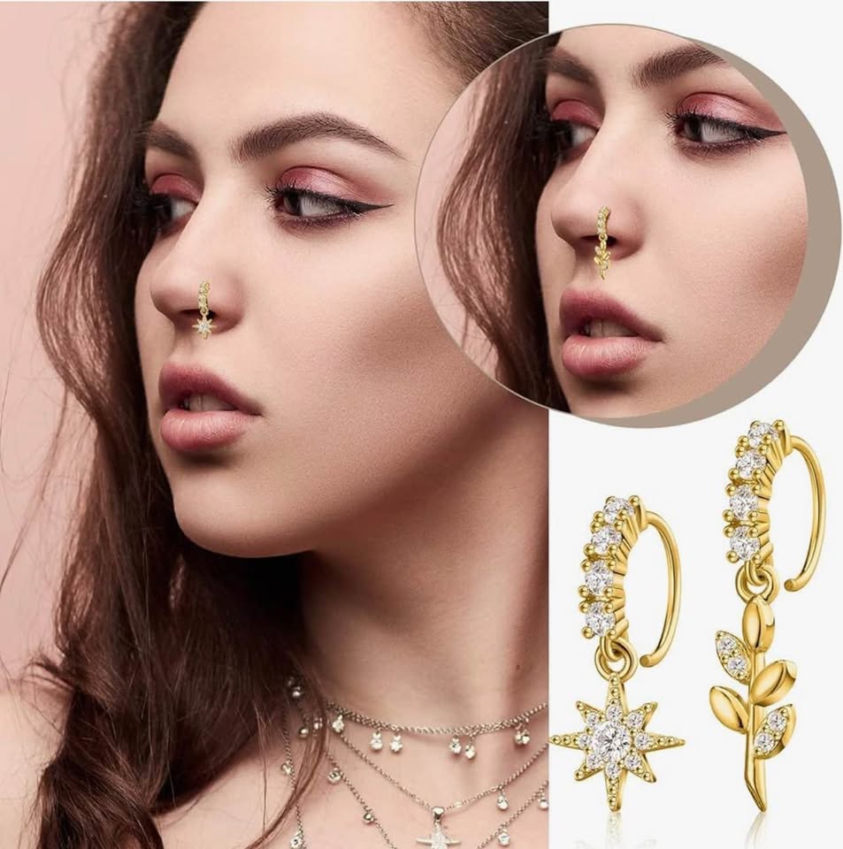 18 Pcs Dangle Nose Ring L Shaped Dangling Nose Stud Cute Star Heart 20g Stainles