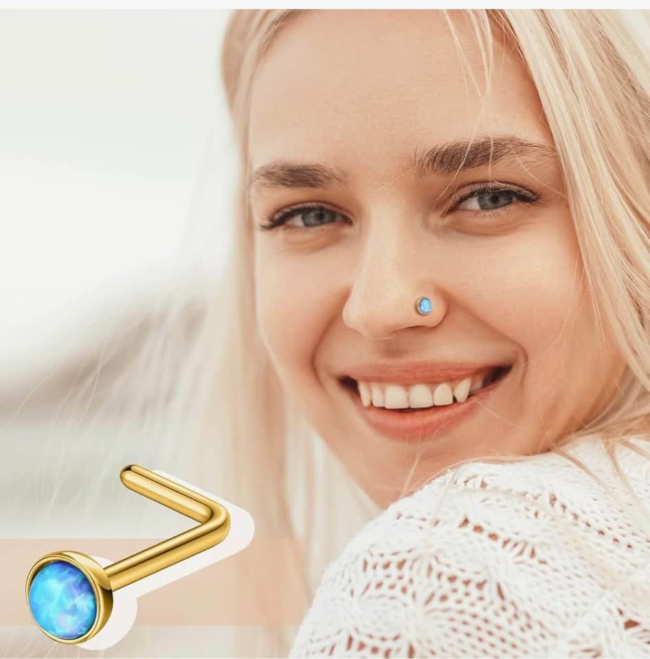 18 Pcs Dangle Nose Ring L Shaped Dangling Nose Stud Cute Star Heart 20g Stainles