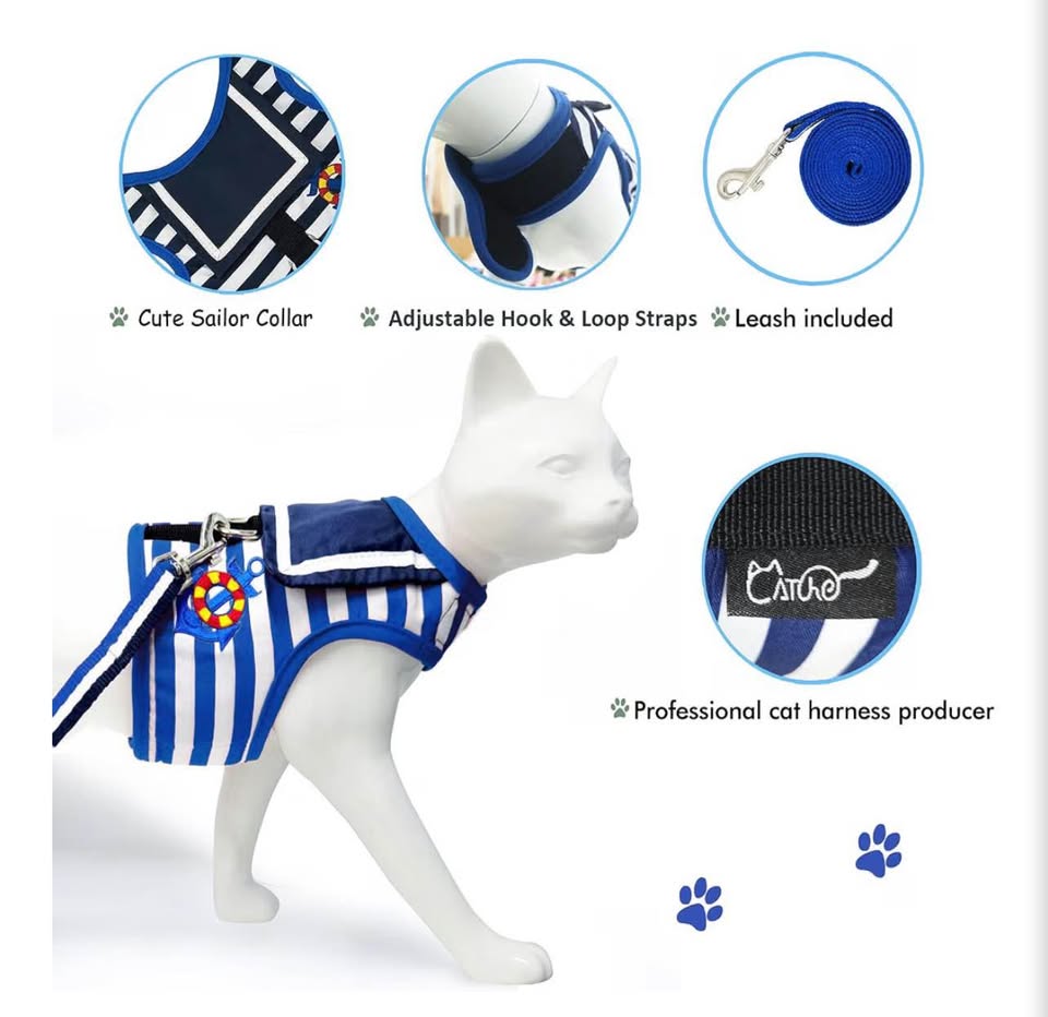 Catcho Sailor Style Cat Harness and Leash Set