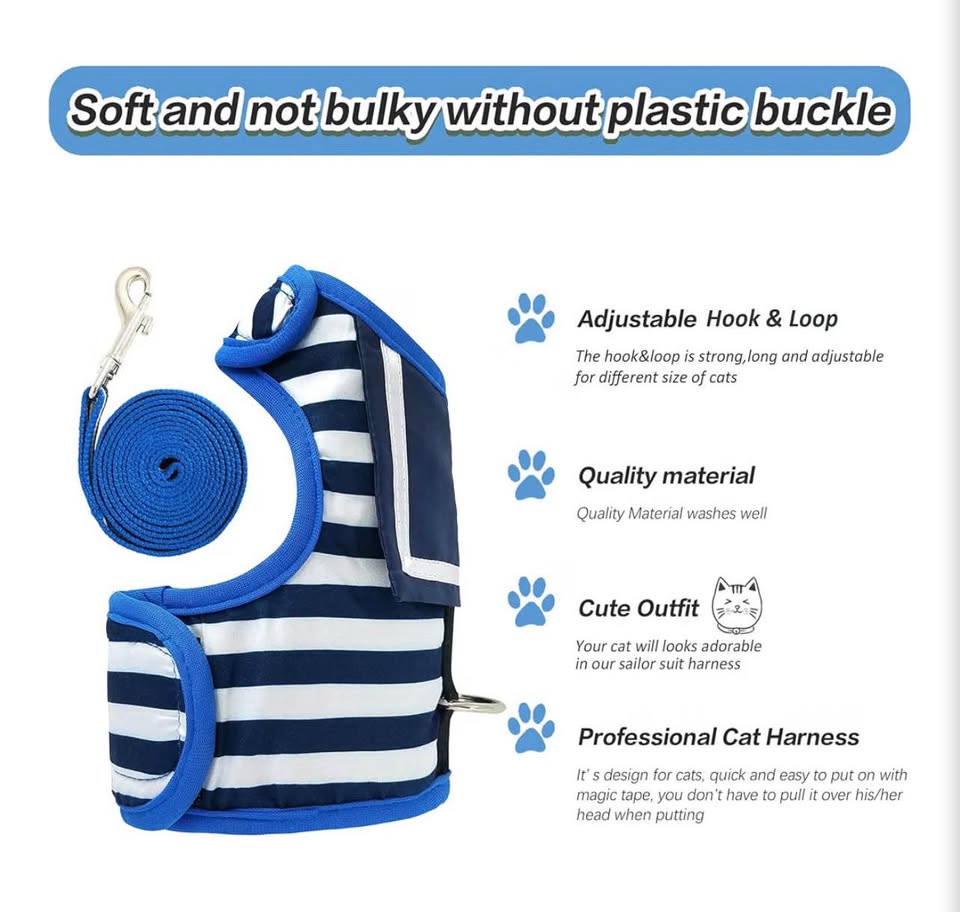 Catcho Sailor Style Cat Harness and Leash Set
