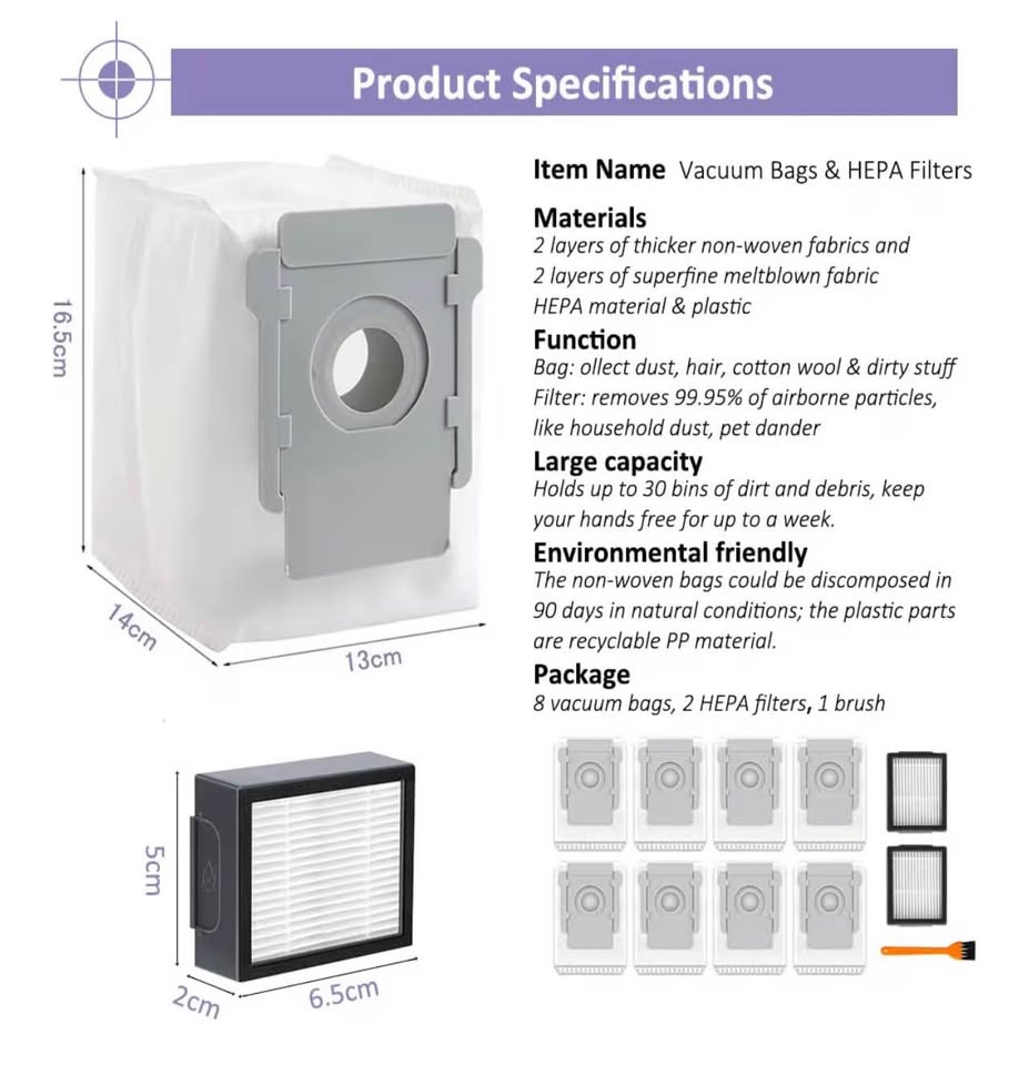 Vacuum Dust Bags and HEPA Filters: Compatible with iRobot Roomba i3 i3+ i4 i4+ i