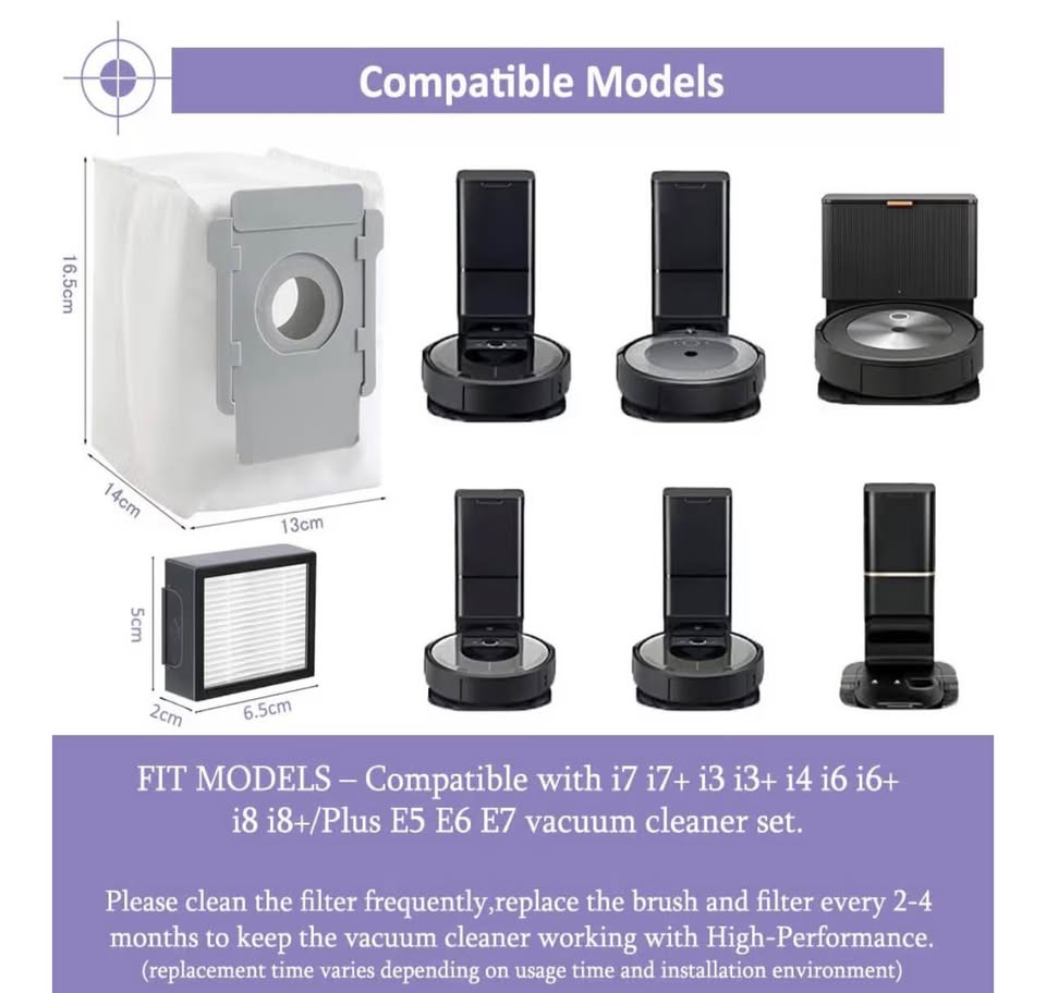 Vacuum Dust Bags and HEPA Filters: Compatible with iRobot Roomba i3 i3+ i4 i4+ i