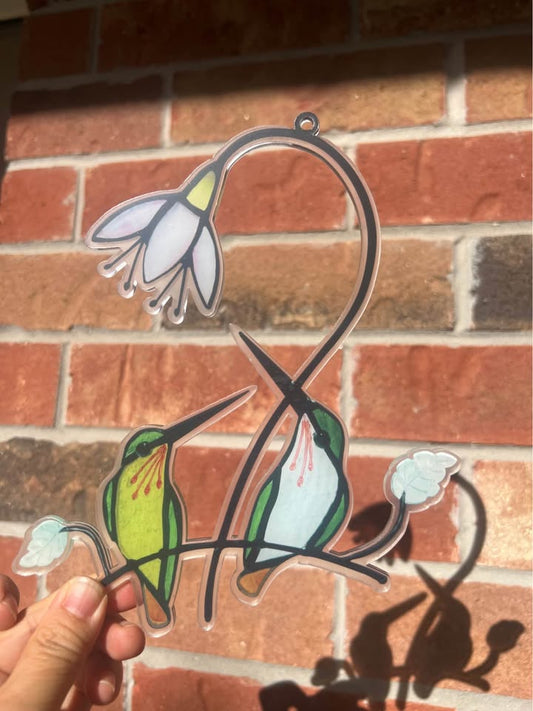 Hummingbird and Flower Acrylic Suncatcher Home Decor
