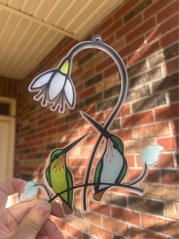 Hummingbird and Flower Acrylic Suncatcher Home Decor