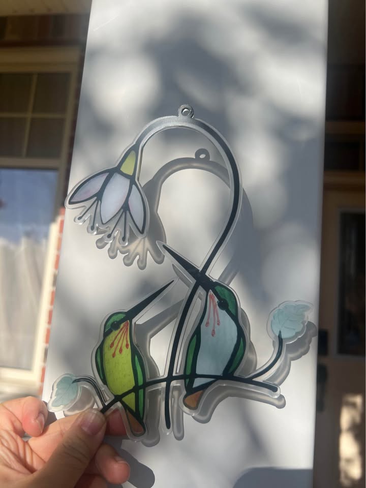 Hummingbird and Flower Acrylic Suncatcher Home Decor