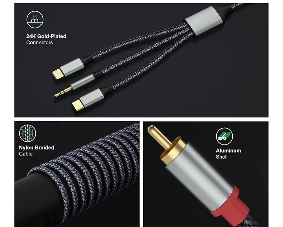Lightning to RCA Cable Audio Aux Adapter,RCA to 3.5mm Cable，USB C to 2 RCA Audio