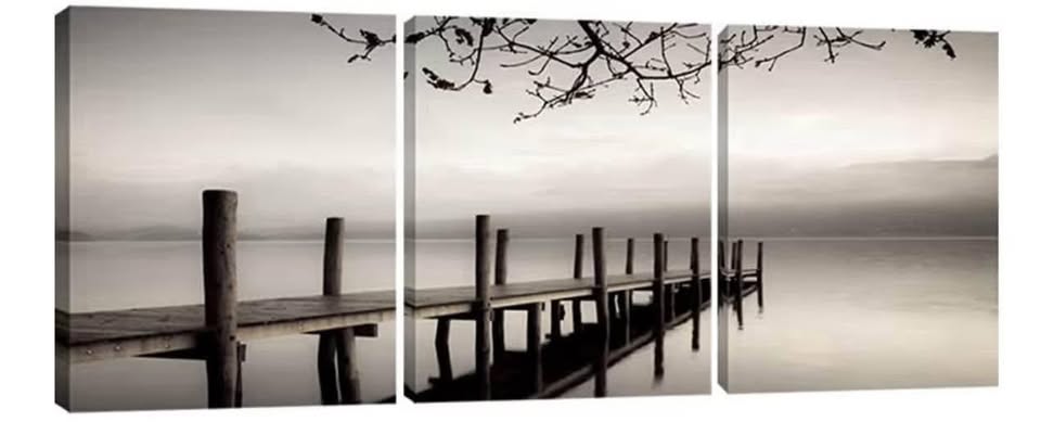 Pyradecor Peace 3 Panels Black and White Landscape Giclee Canvas Prints on Canva