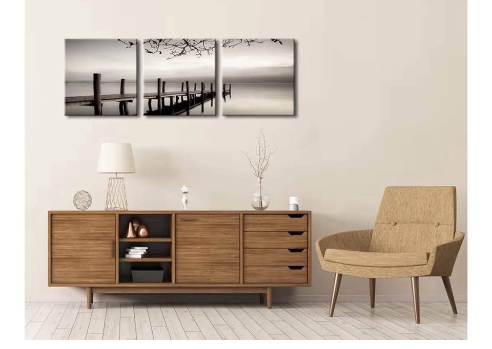 Pyradecor Peace 3 Panels Black and White Landscape Giclee Canvas Prints on Canva