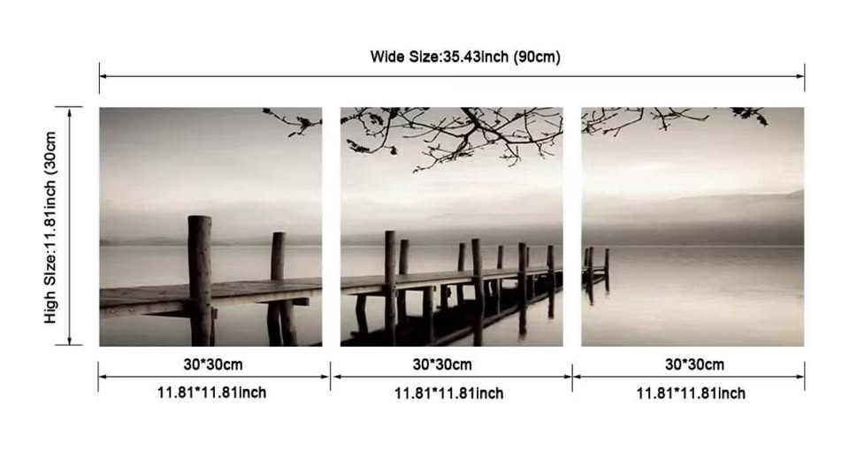 Pyradecor Peace 3 Panels Black and White Landscape Giclee Canvas Prints on Canva