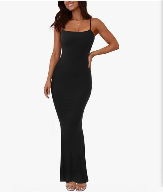 Black Bodycon Maxi Dress with Spaghetti Straps