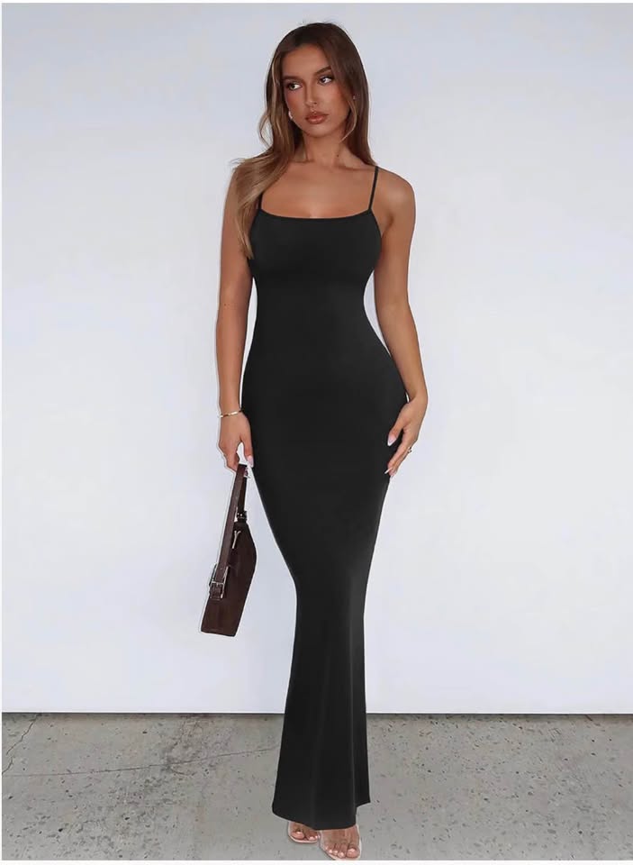 Black Bodycon Maxi Dress with Spaghetti Straps