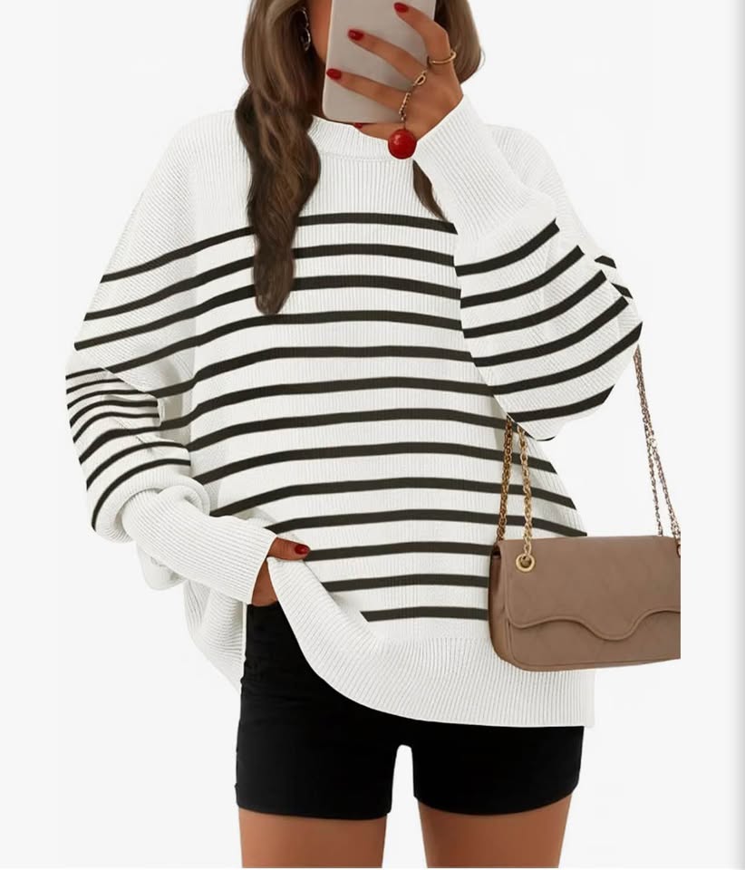 Oversized Striped Crewneck Sweater,Small