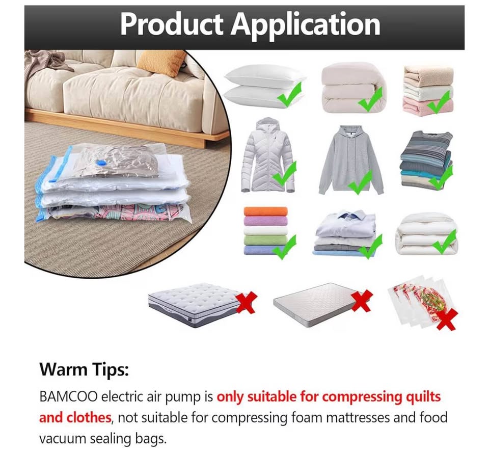 Electric Pump for Vacuum Sealer Bags for Clothes Travel Vacuum Bags with Pump Su