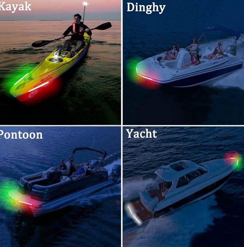 Boaton Marine Navigation Lights for Night Fishing - No Drilling Install Bow and 
