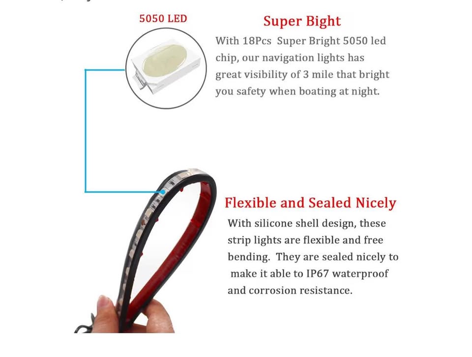 Boaton Marine Navigation Lights for Night Fishing - No Drilling Install Bow and 