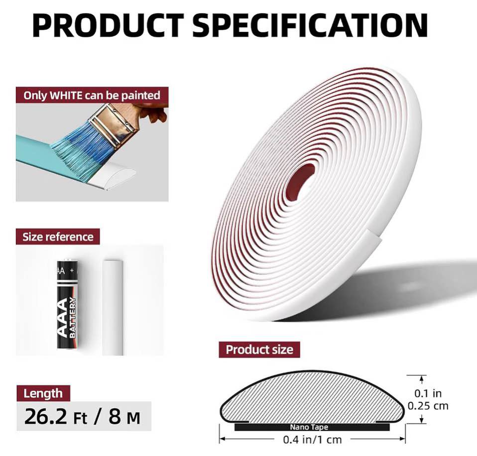 White Flexible Molding Trim Peel and Stick 26.2 Ft