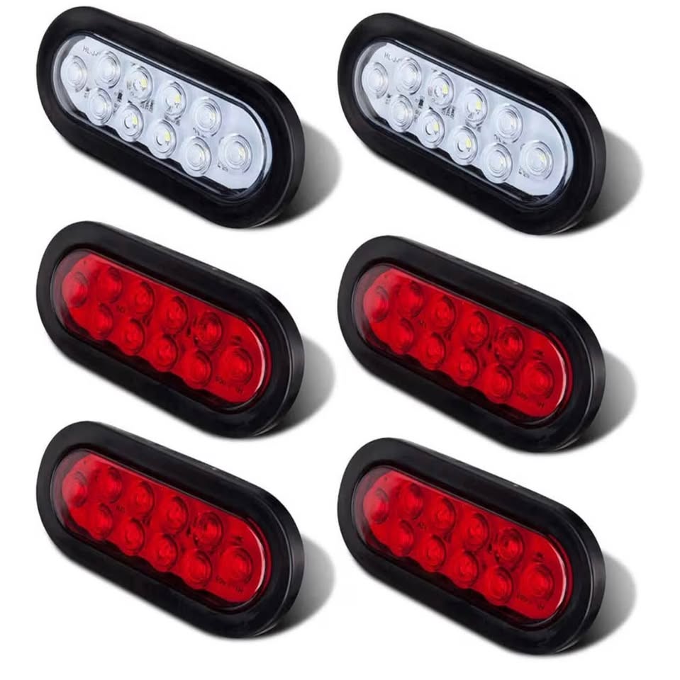 4 Red 2 White Oval Tail Lights LED, 6" Flatbed Light Kit, LED Tail Lights for Tr