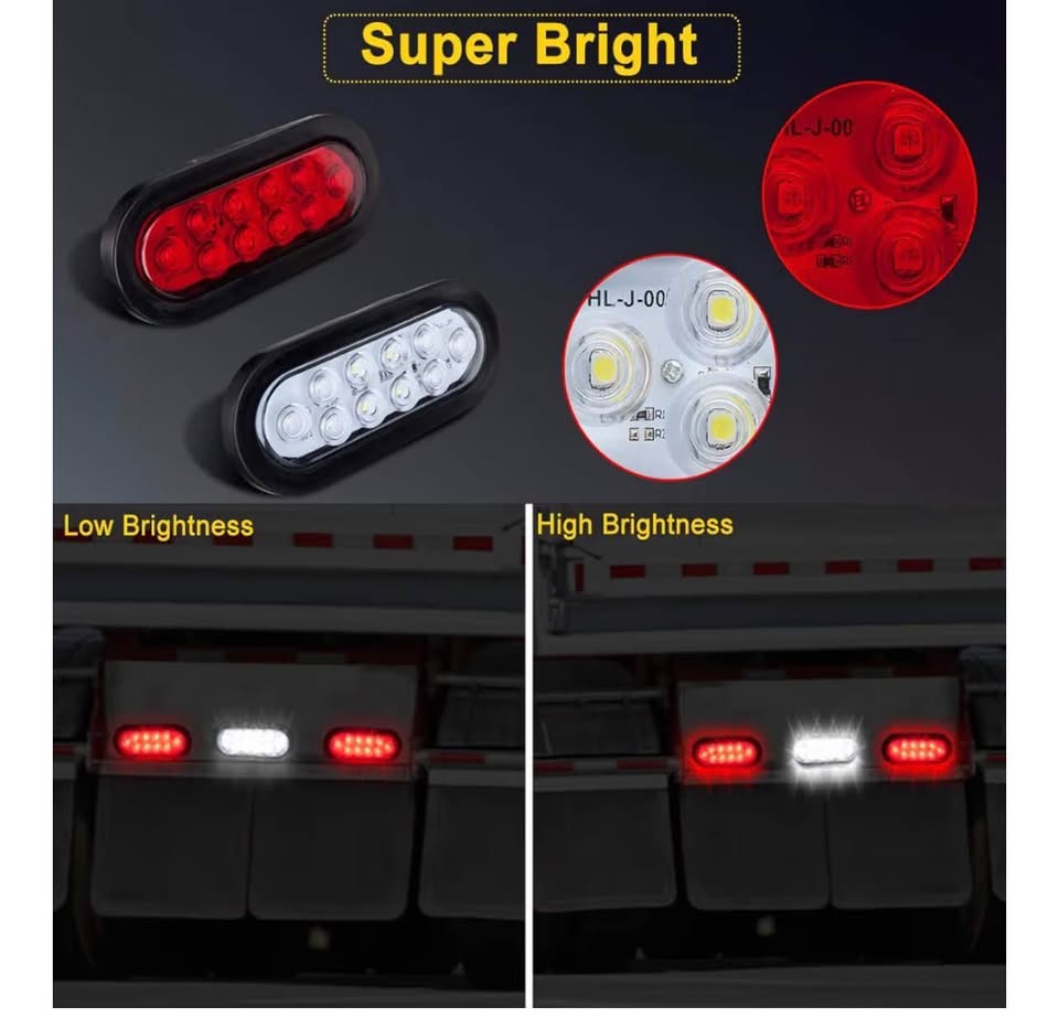 4 Red 2 White Oval Tail Lights LED, 6" Flatbed Light Kit, LED Tail Lights for Tr
