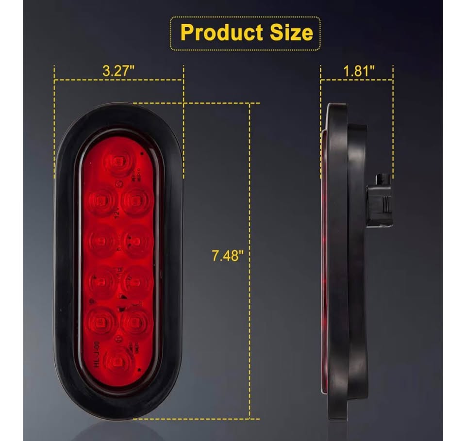 4 Red 2 White Oval Tail Lights LED, 6" Flatbed Light Kit, LED Tail Lights for Tr