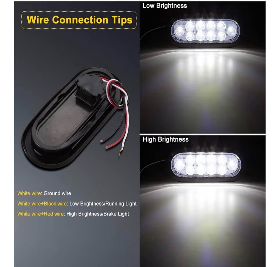 4 Red 2 White Oval Tail Lights LED, 6" Flatbed Light Kit, LED Tail Lights for Tr