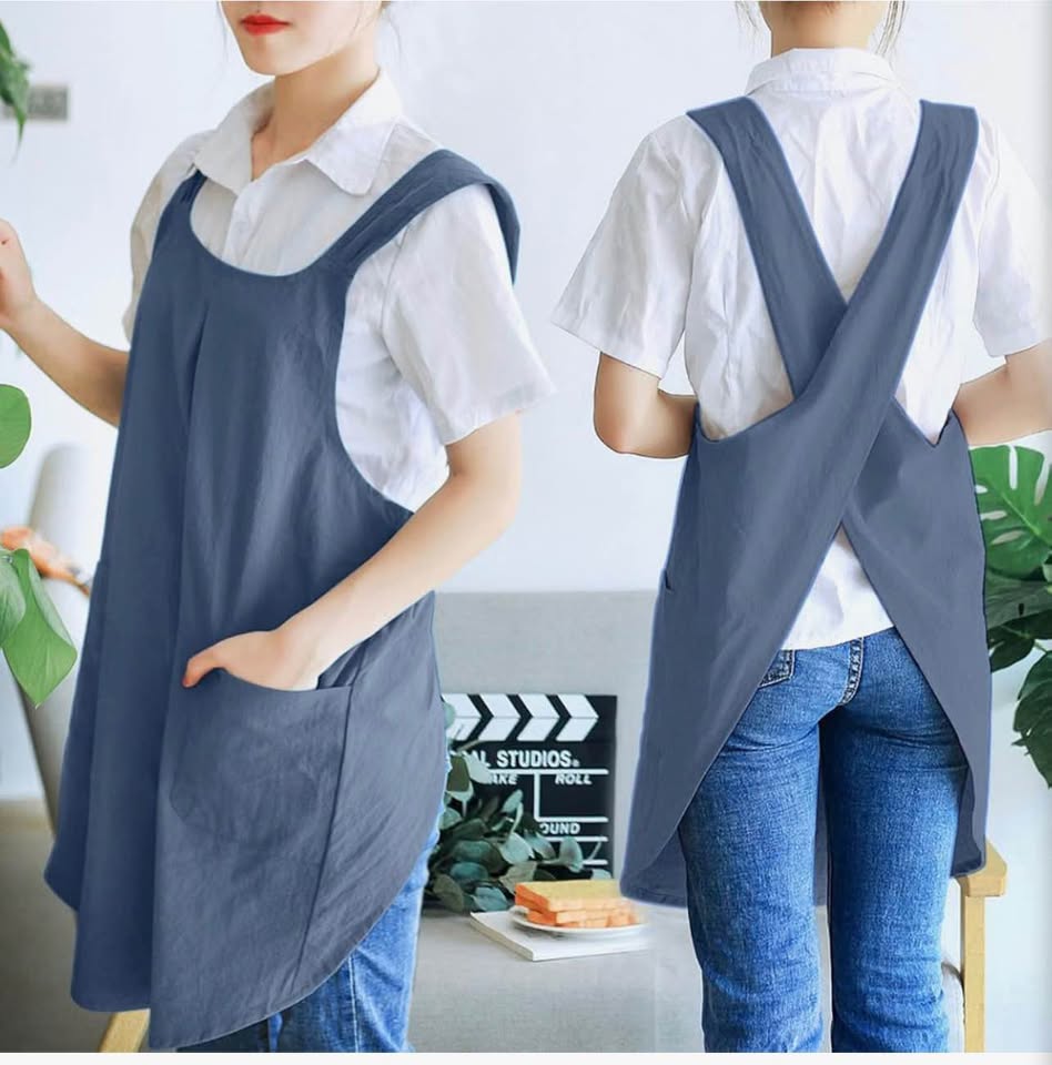 Japanese Cotton Linen Cross Back Cooking Apron for Women Men