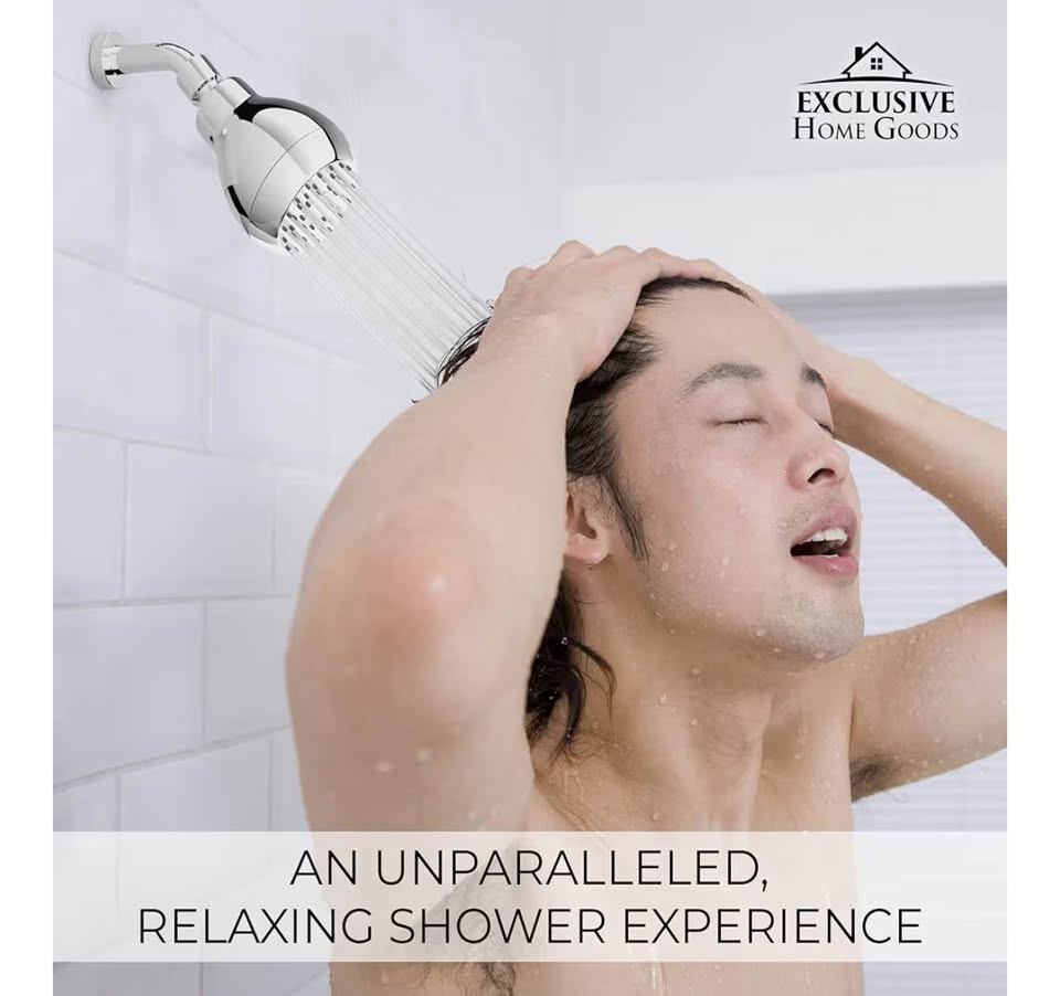 High Pressure Shower Head - Chrome - Powerful Deluxe Bathroom Showerhead with St