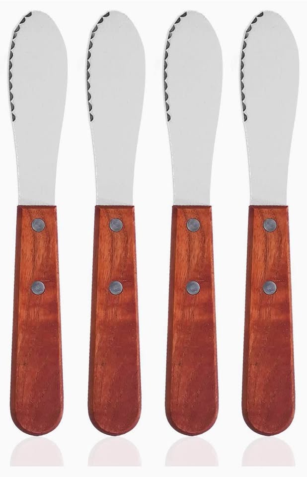 DaKuan 4-Pack 8 Inch Stainless Steel Butter Knives with Wood Handle – Sandwich, 