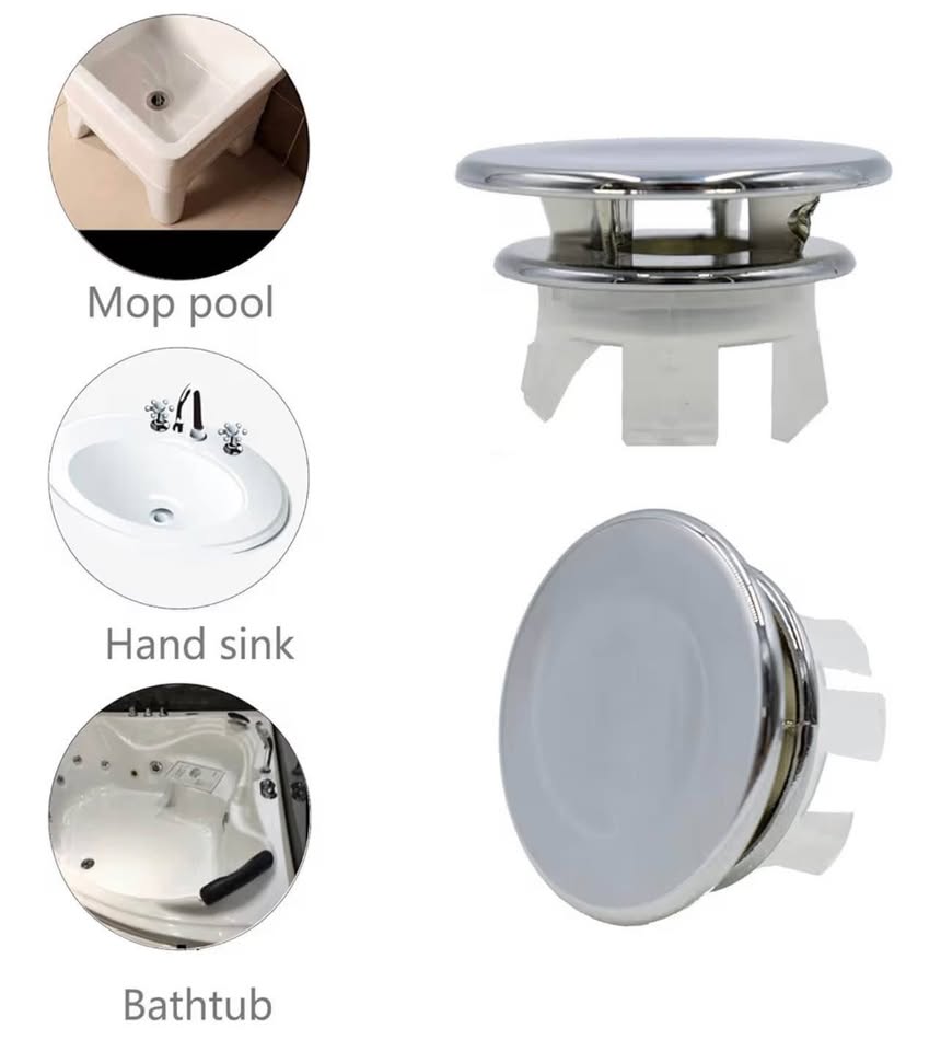 2 Pack Bathroom Basin Sink Round Tidy Trim Chrome Round Overflow Cover Rings Hol