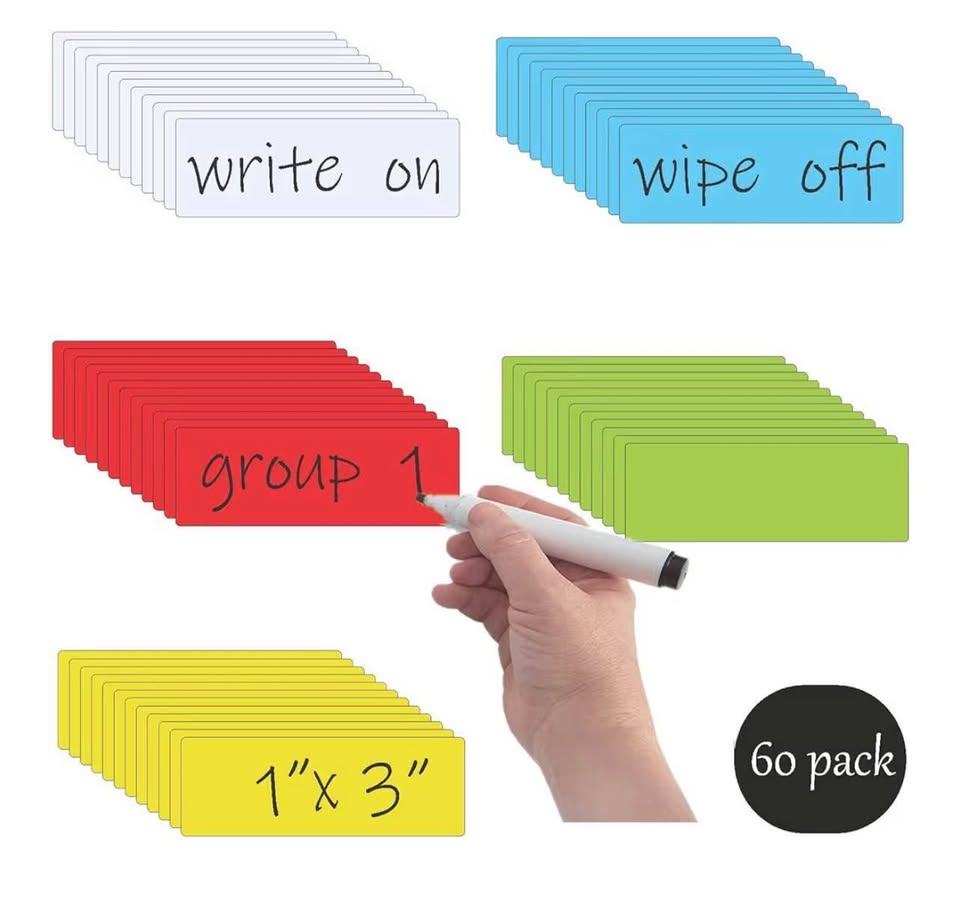 Dry Erase Magnetic Labels (1x3",Pack of 60),Write On Magnets Sticker,Real Waterp