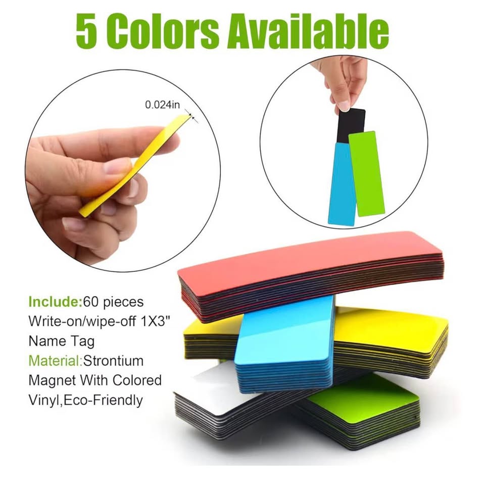 Dry Erase Magnetic Labels (1x3",Pack of 60),Write On Magnets Sticker,Real Waterp