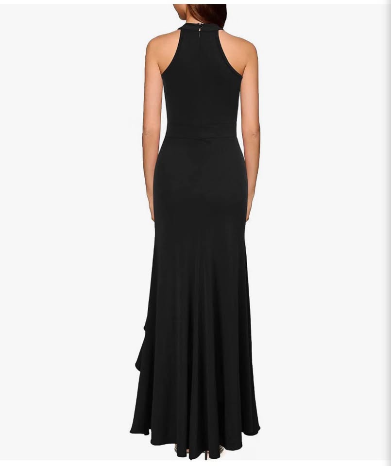 Black Halter Neck Ruffle High-Low Maxi Dress- XXL