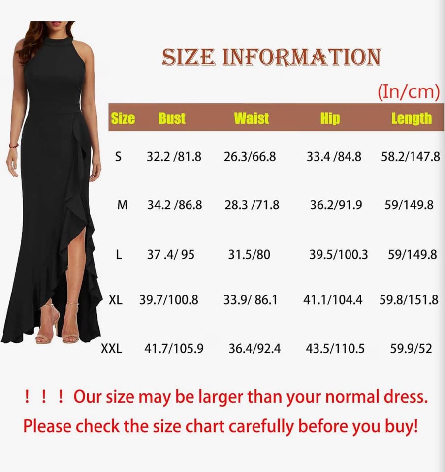 Black Halter Neck Ruffle High-Low Maxi Dress- XXL