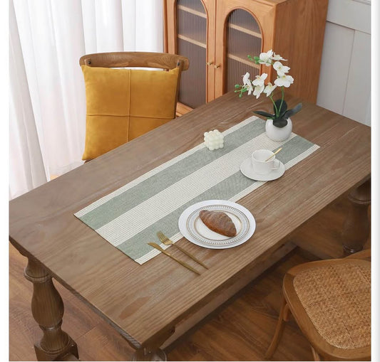Gernaice Boho Table Runner, Rustic Striped Cotton Linen Farmhouse Table Runners 