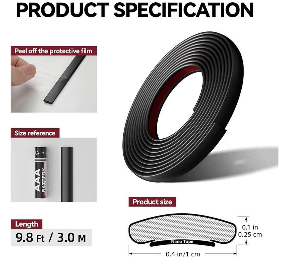 9.8 Ft Peel and Stick Black Molding Trim - Waterproof for Wall, Baseboard, Edges