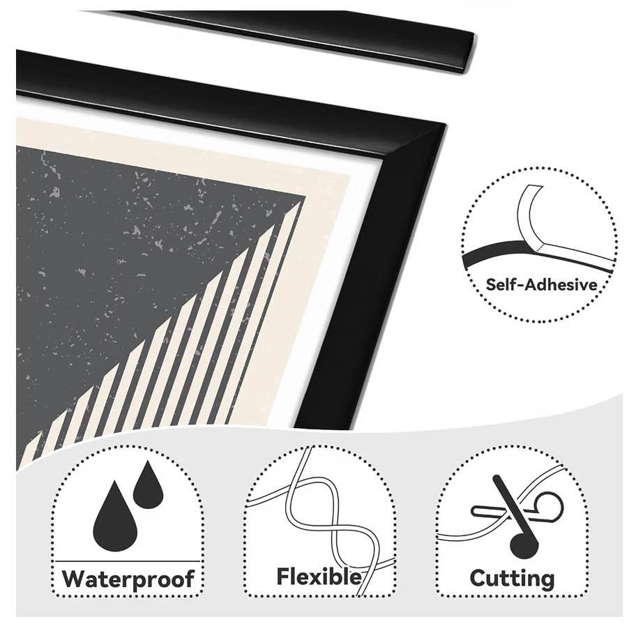 9.8 Ft Peel and Stick Black Molding Trim - Waterproof for Wall, Baseboard, Edges