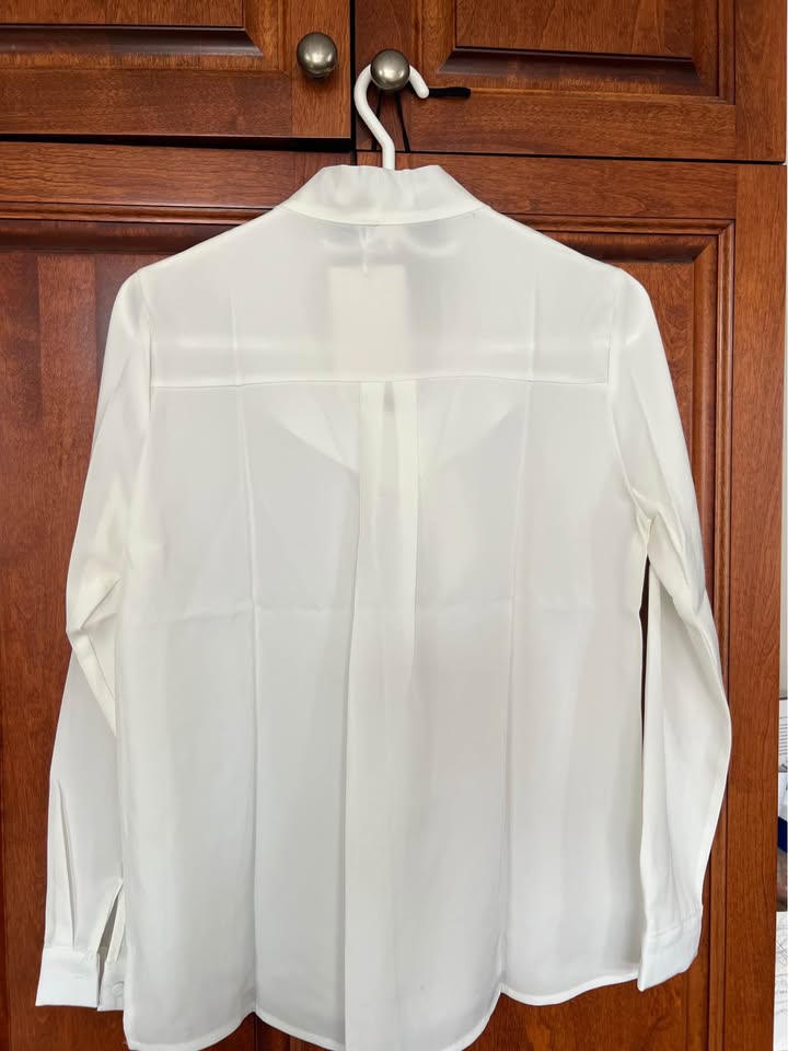 ACEVOG Bow Tie Neck Long Sleeve Blouse，White，L&XXL
