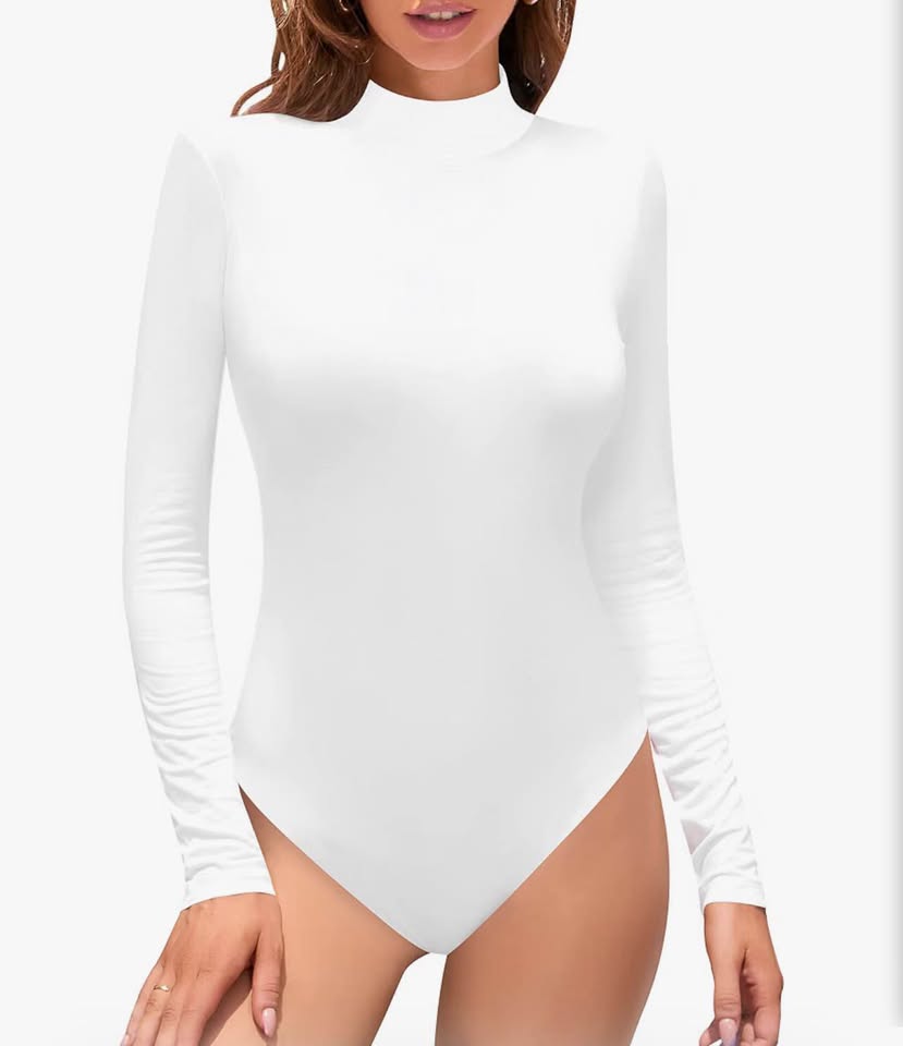 White Long Sleeve Mock Neck Bodysuit Medium
