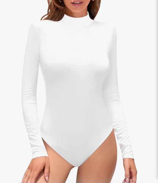 White Long Sleeve Mock Neck Bodysuit Medium