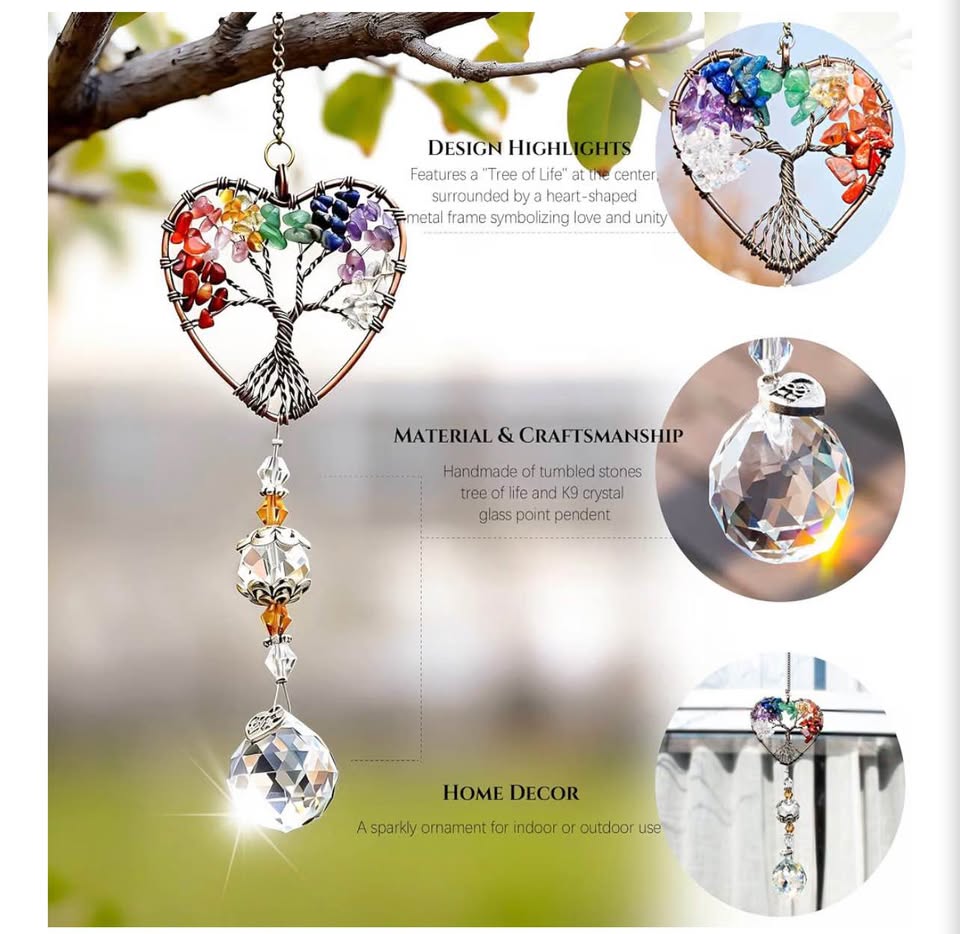 Handmade Tree of Life Crystal Suncatcher