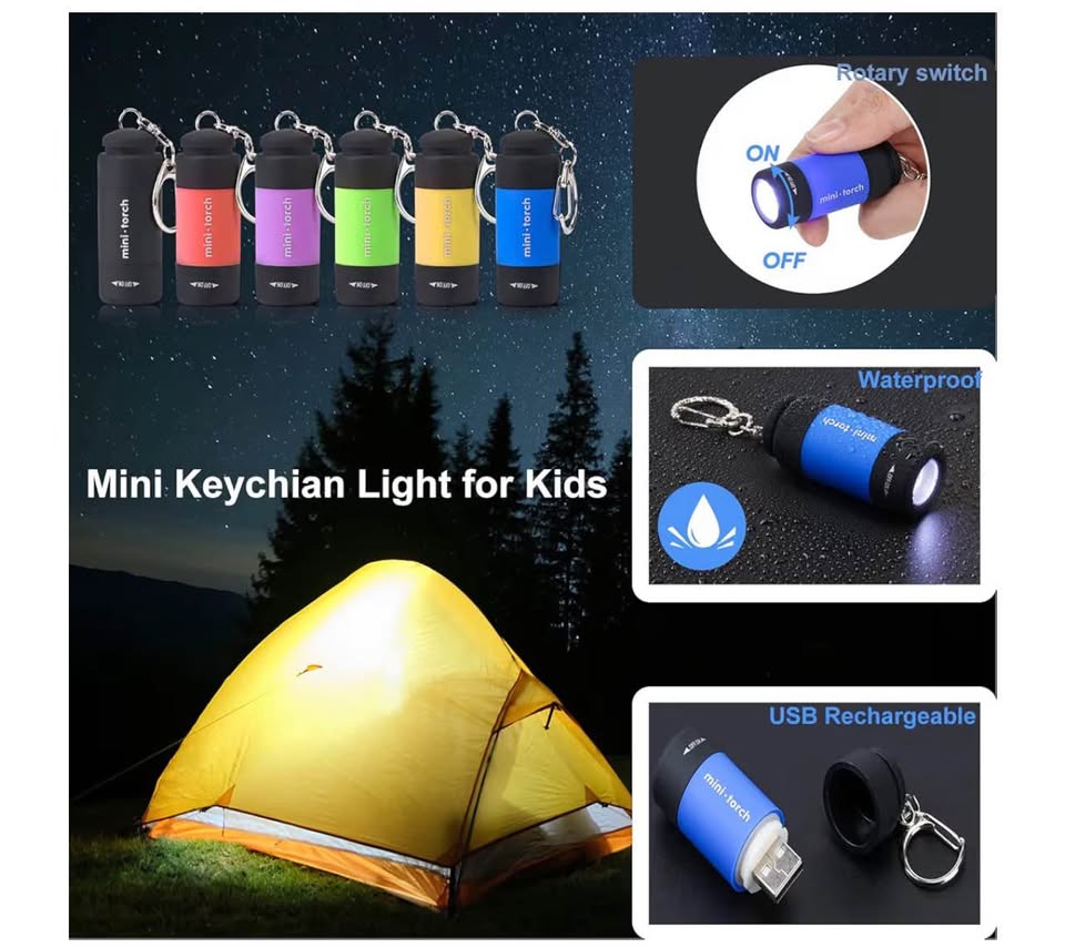 Mini Keychain Flashlight, 50 Lumen USB Rechargeable Small Pocket LED Torch Flash