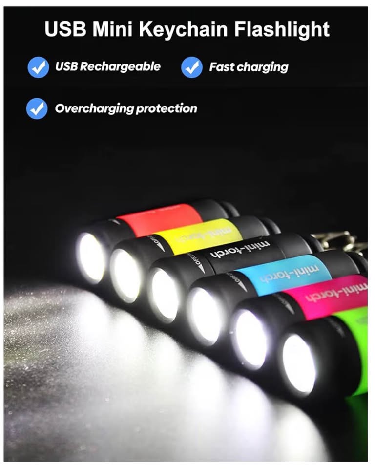 Mini Keychain Flashlight, 50 Lumen USB Rechargeable Small Pocket LED Torch Flash