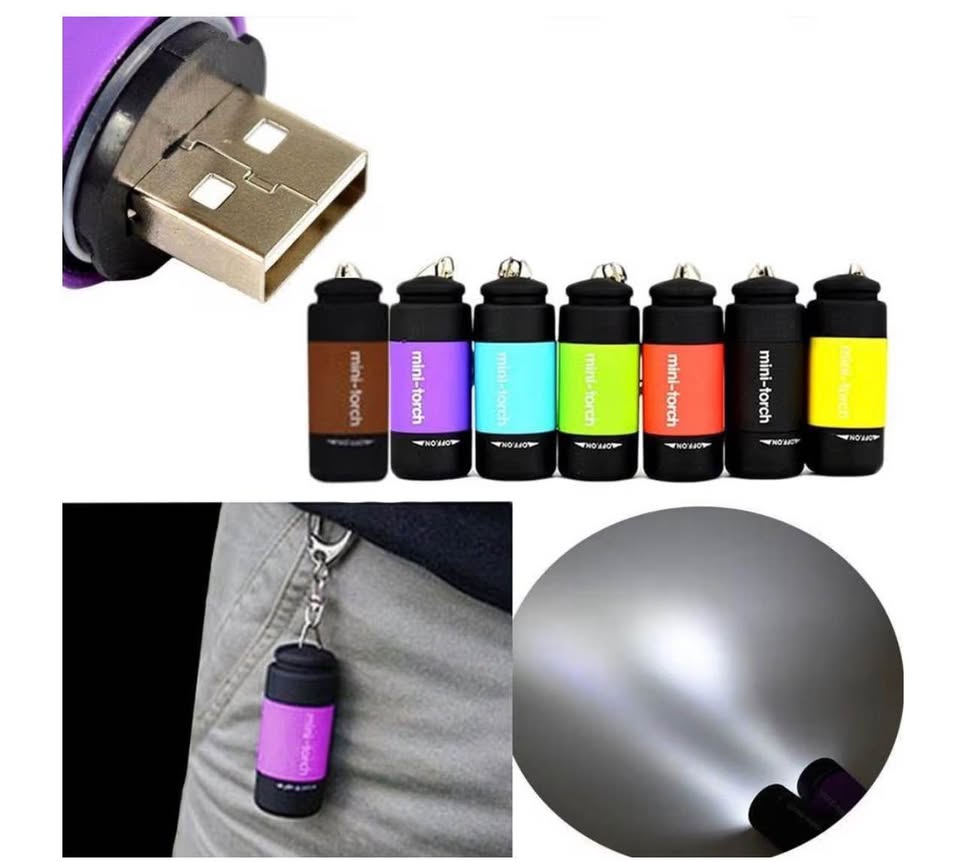 Mini Keychain Flashlight, 50 Lumen USB Rechargeable Small Pocket LED Torch Flash