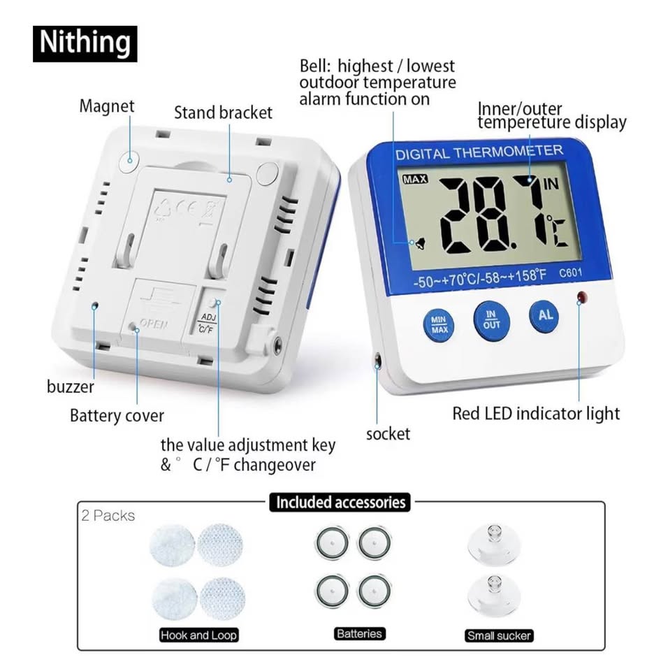 Fridge Freezer Thermometer Max/Min Memory Refrigerator Thermometer High & Low Te