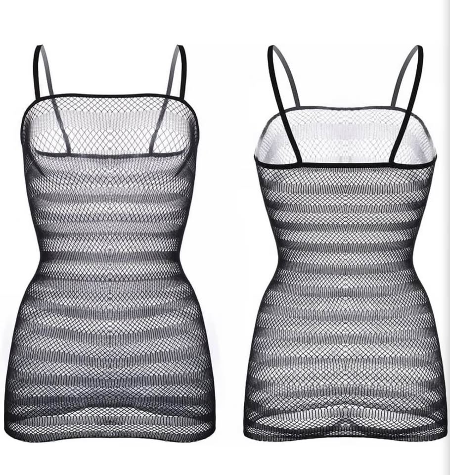 Women's Fishnet Mini Dress Sexy Sheer Mesh Lingerie Transparent Striped Babydoll
