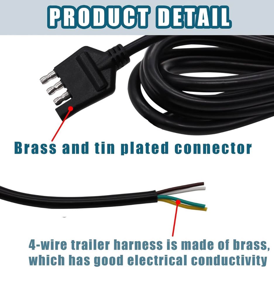 4-Way Trailer Wiring Harness 5 Ft (1.5m) 4-Pin Flat Wire Extension Connector, Pu
