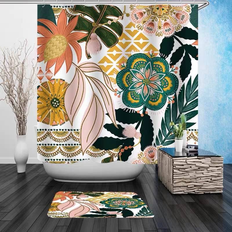 Floral Mandala Shower Curtain with Hook