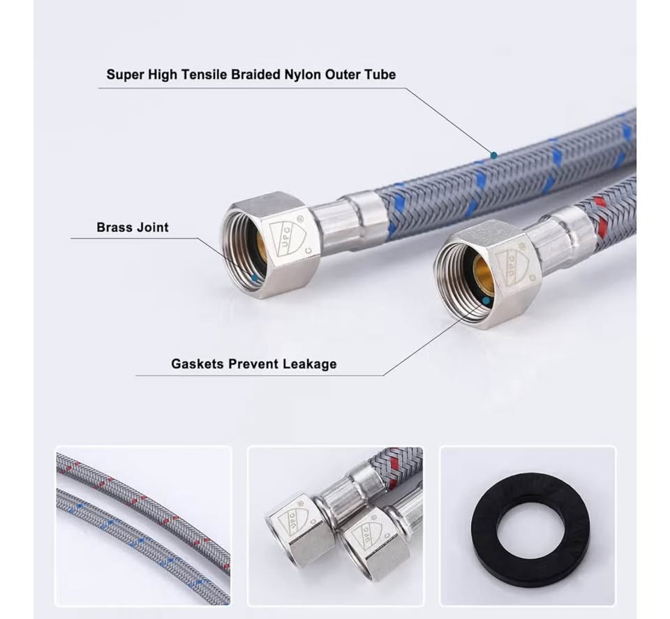 Supply Lines 3/8" Female Compression Thread × M10 Male Connector 1 Pair, ARCORA 