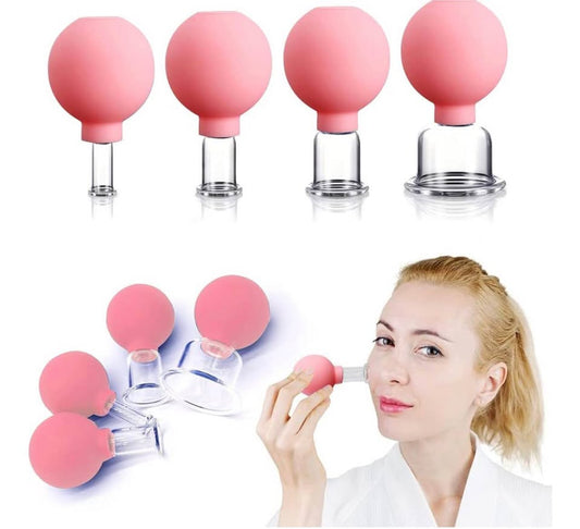 4 PCS Glass Facial Cupping Set | Silicone Vacuum Suction | Cupping Massage Thera