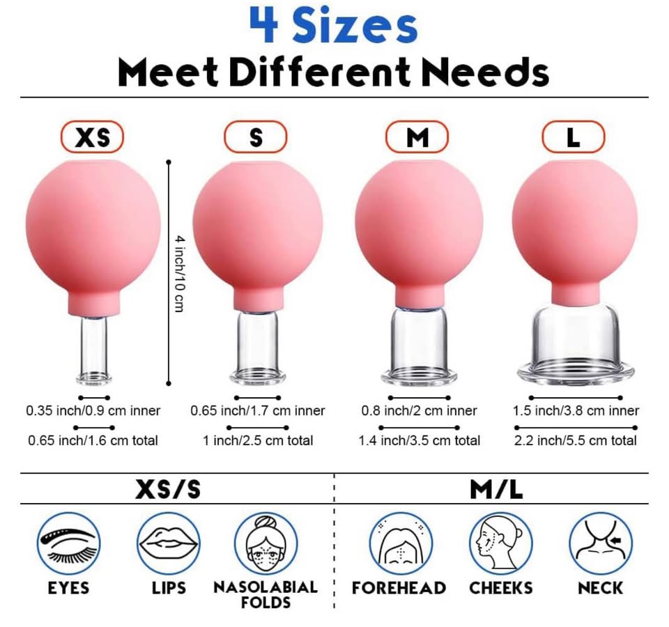 4 PCS Glass Facial Cupping Set | Silicone Vacuum Suction | Cupping Massage Thera